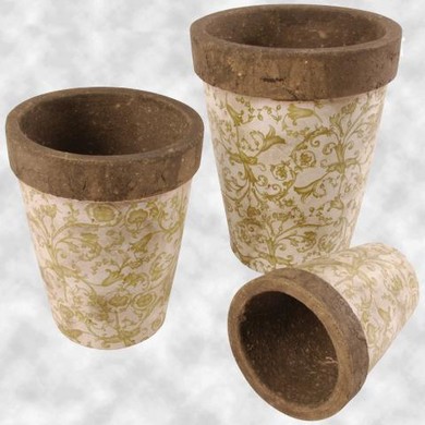 Bloempot set van drie groen/wit