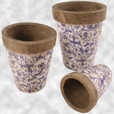 Bloempot set van drie blauw/wit