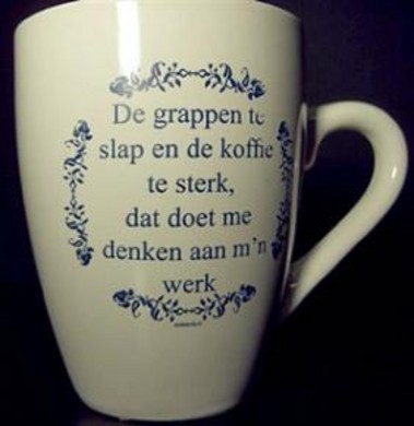 Tekst kopje De grappen te slap ... / Delfts Blauw