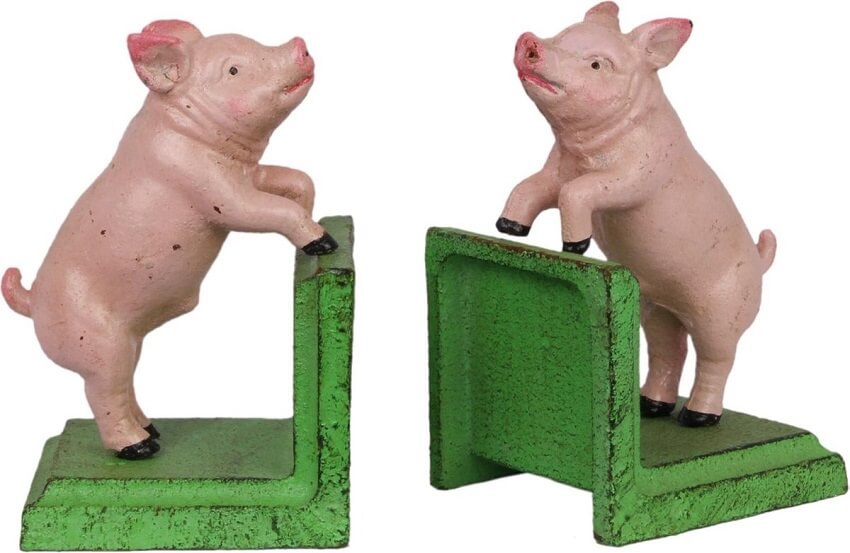 Gietijzeren boekensteun varkens