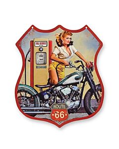 Wandplaat Route 66 Benzinepomp Girl