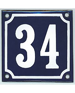 Emaille huisnummer met reliëf standaard Blauw wit