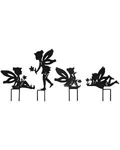 Tuinsteker set van vier elfjes zwart