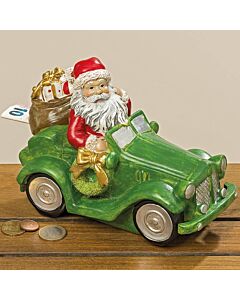 Spaarpot kerstman in wagen