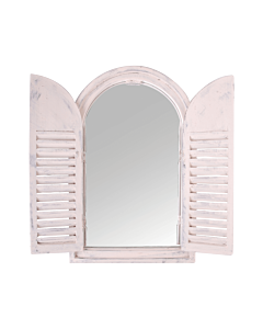 Spiegelkozijn met houten deurtjes wit
