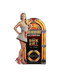 Wandplaat tin Jukebox met lady