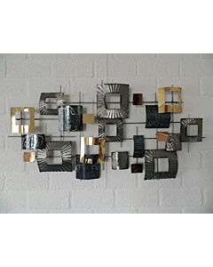 Wanddecoratie abstracte vierkanten grijs goud