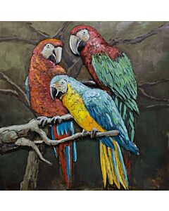 3D Metaal schilderij papegaaien