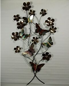 Wanddecoratie metaal vlinder met bloemen