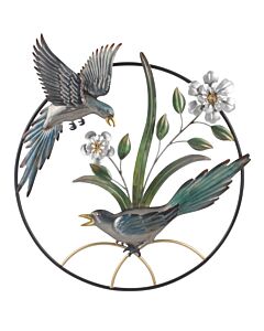 Wanddecoratie rond 2 vogels met bloem