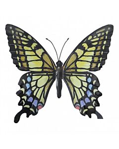 Wanddecoratie metaal vlinder 3d geel zwart