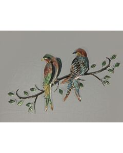Metalen wanddecoratie twee gekleurde vogels