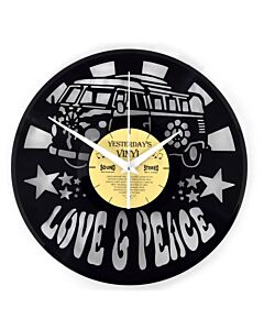 Vinyl wandklok Love & Peace busje