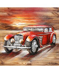 Wandschilderij hout rode Oldtimer kopen | DecoAction