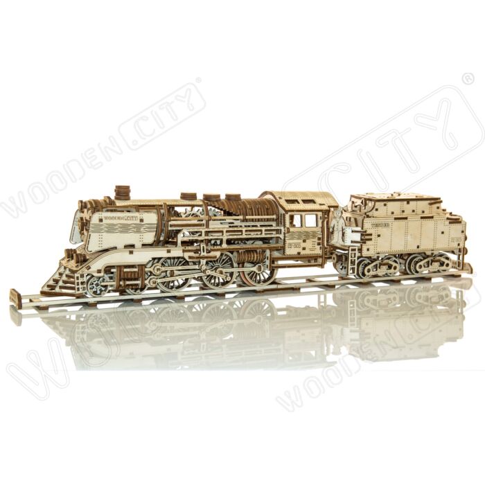 Wooden city 3D puzzel locomotief en kolenwagen
