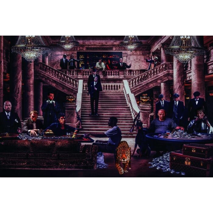 Glasschilderij Gangsters in casino Foto op Plexiglas