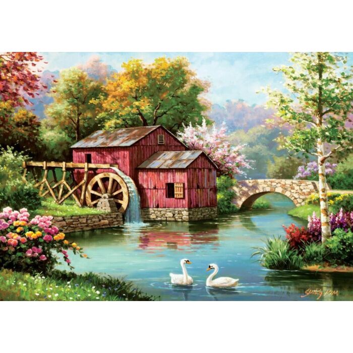Art puzzle The old red mill