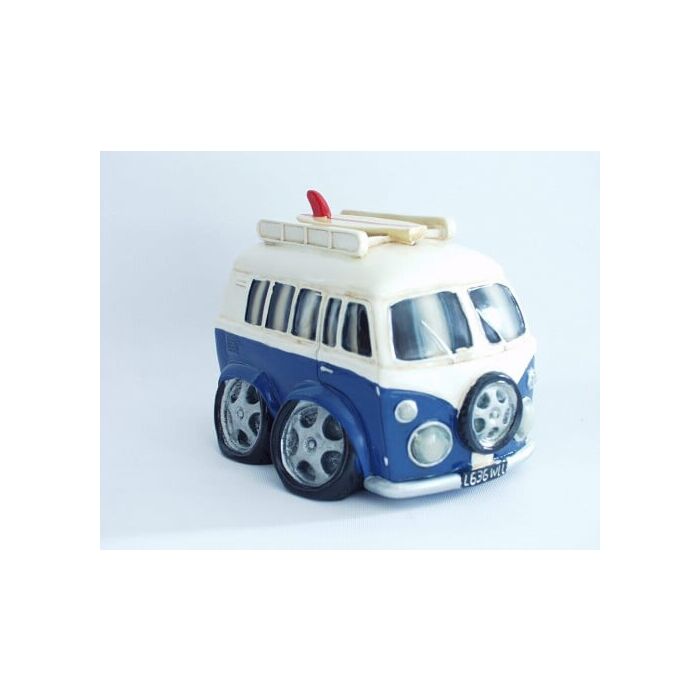 Spaarpot bus blauw met surfplank