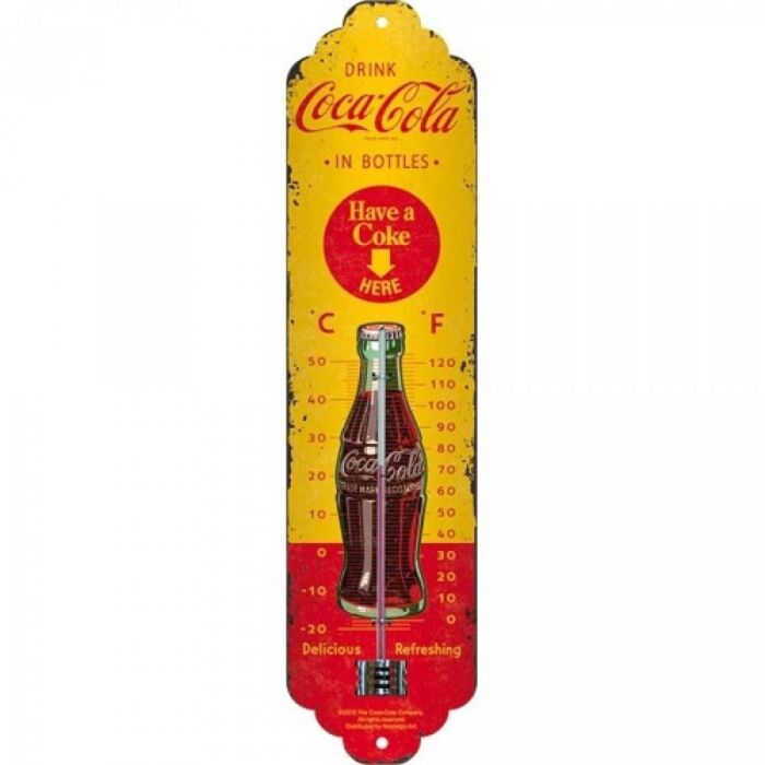 Thermometer metaal Coca Cola Yellow Bottles