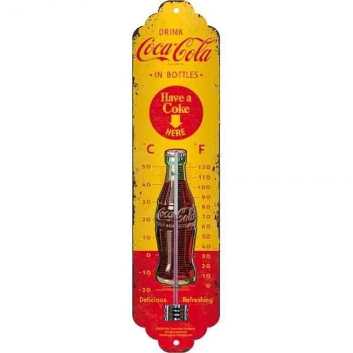 Thermometer metaal Coca Cola Yellow Bottles