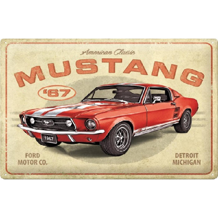 Ford Mustang GT 1967 Red wandplaat