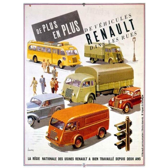 Wandplaat met verschillende modellen van Renault
