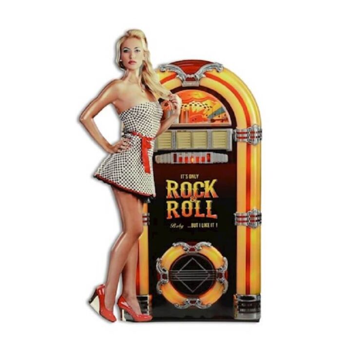 Wandplaat tin Jukebox met lady
