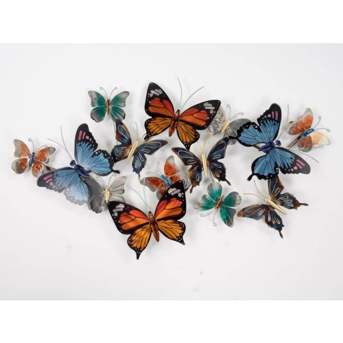 Wanddecoratie gekleurde vlinders van metaal
