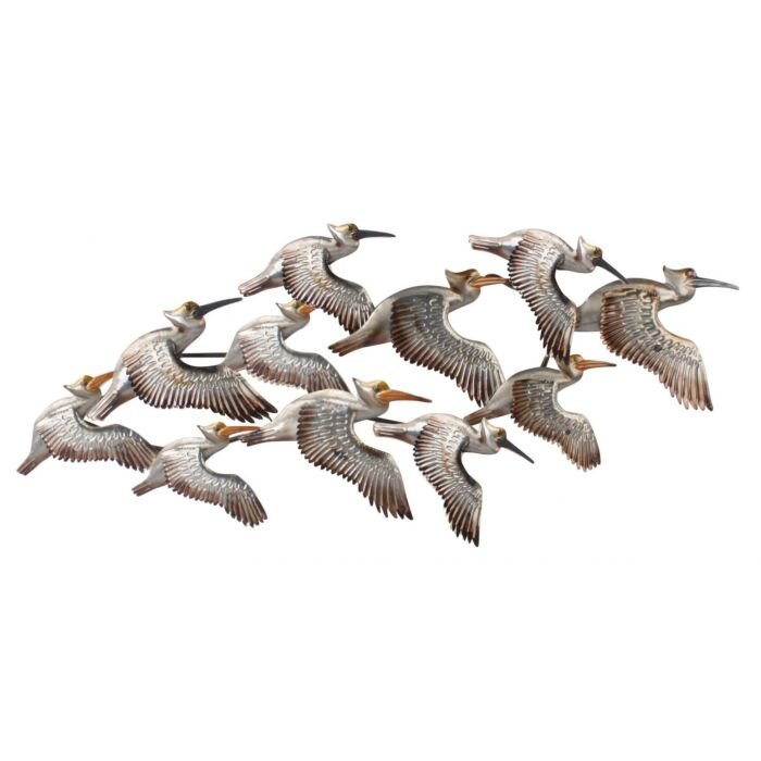 Wanddecoratie pelikanen van metaal