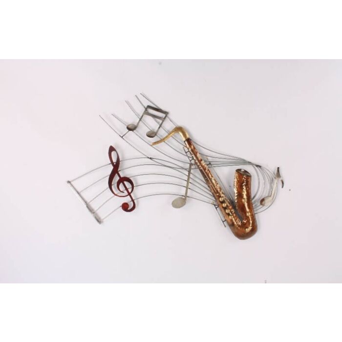 Wanddecoratie notenbalk met saxofoon