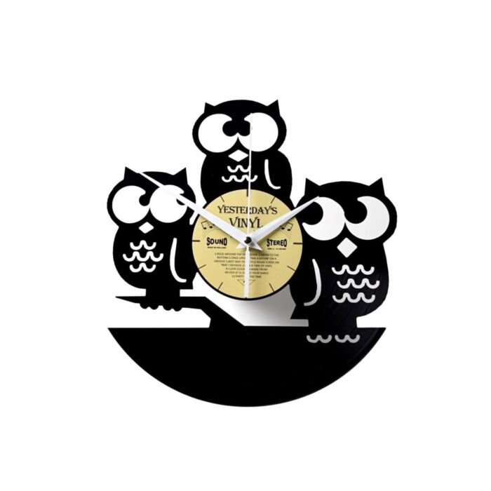 Vinylplaat wandklok 3 uiltjes