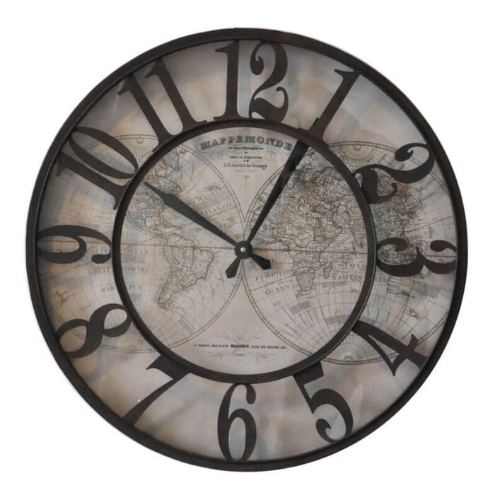 Wandklok oude kaart 60 cm rond