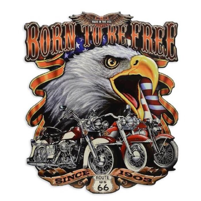 Wandplaat van tin Born to be Free 