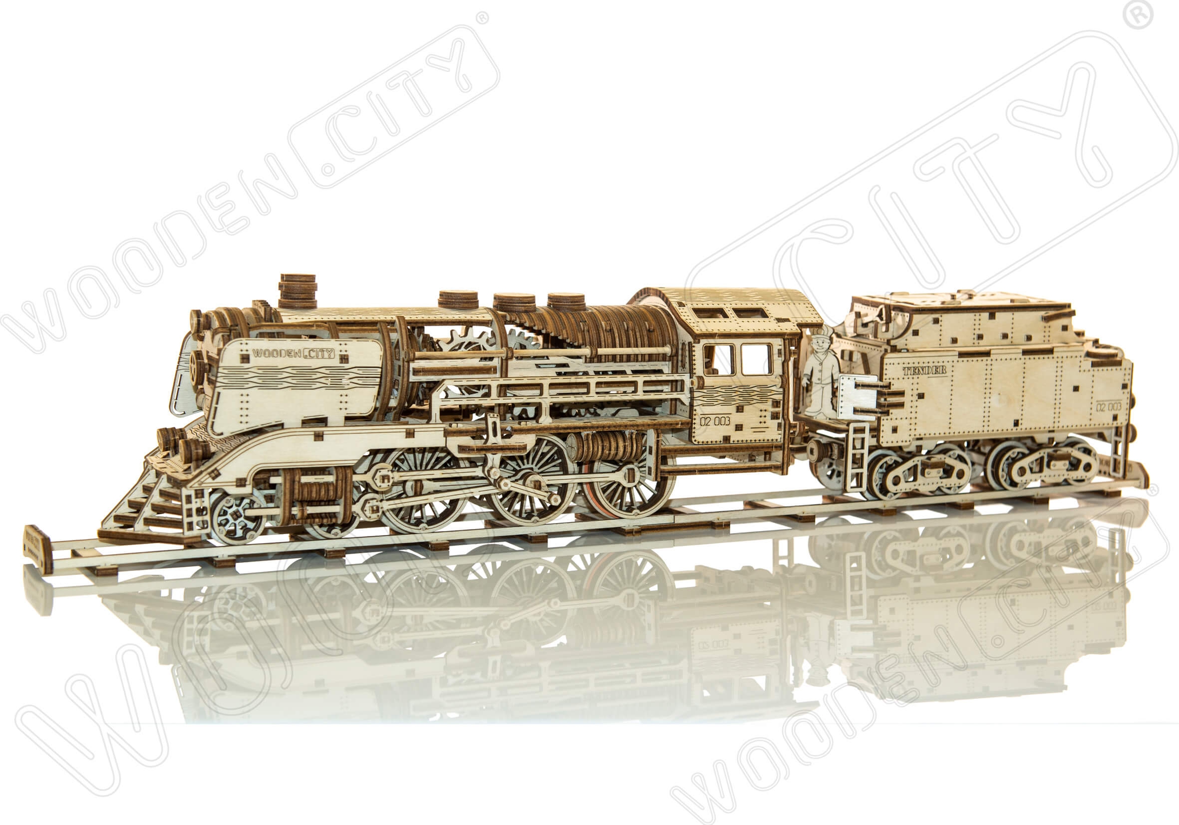 Wooden city 3D puzzel locomotief en kolenwagen
