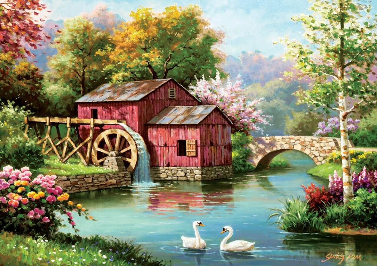 Art puzzle legpuzzel The old red mill 1000 stukjes