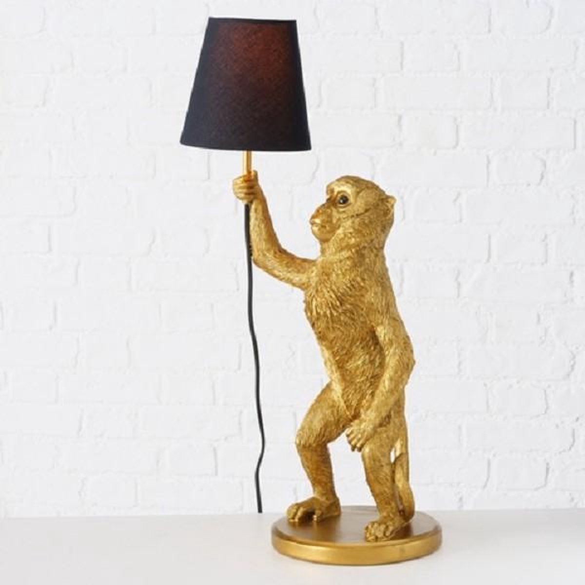 Tafellamp gouden aap met lampenkap