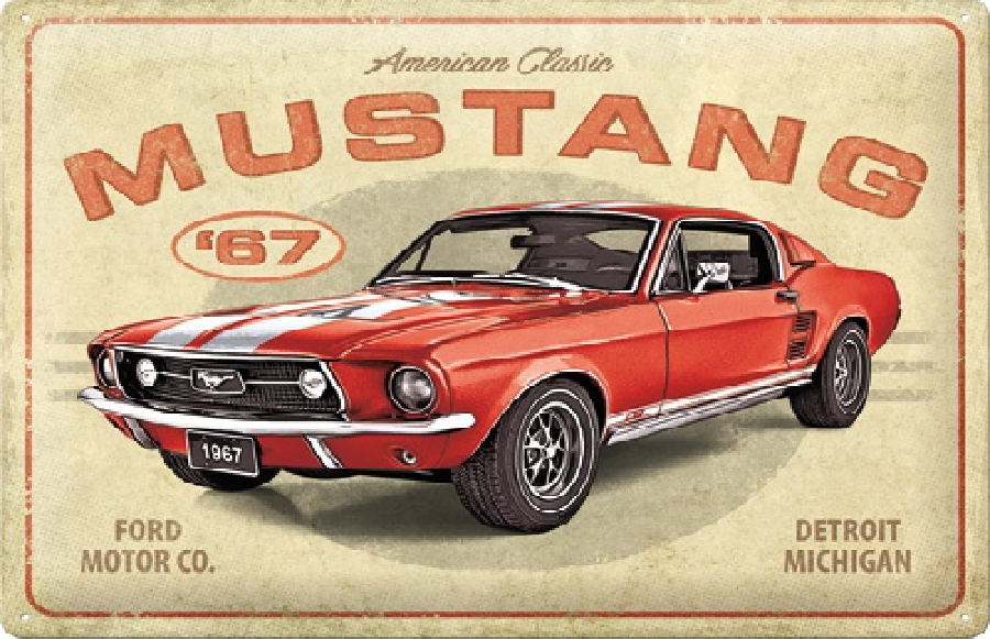 Ford Mustang GT 1967 Red wandplaat