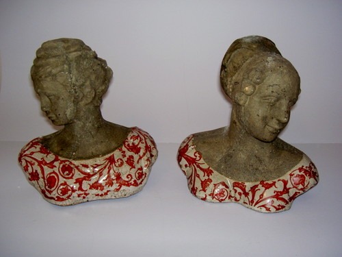 Tuinpin-Buste keramiek rood/wit groot - Esschert Design
