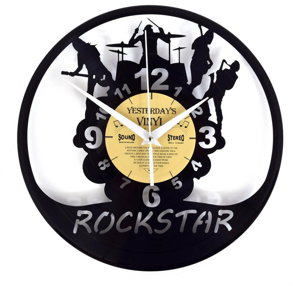 Vinyl clock Rock Star van echte LP gemaakt