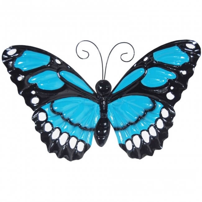 Wanddecoratie Blauwe vlinder metaal bewegende vleugels
