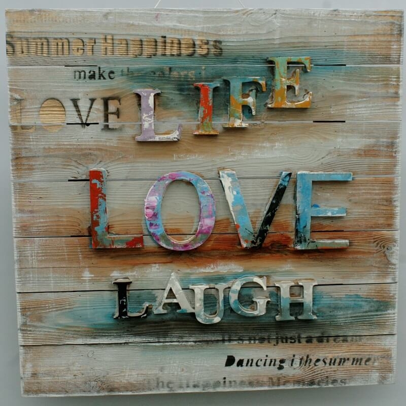Wandschilderij hout Leven, Liefde en Lachen