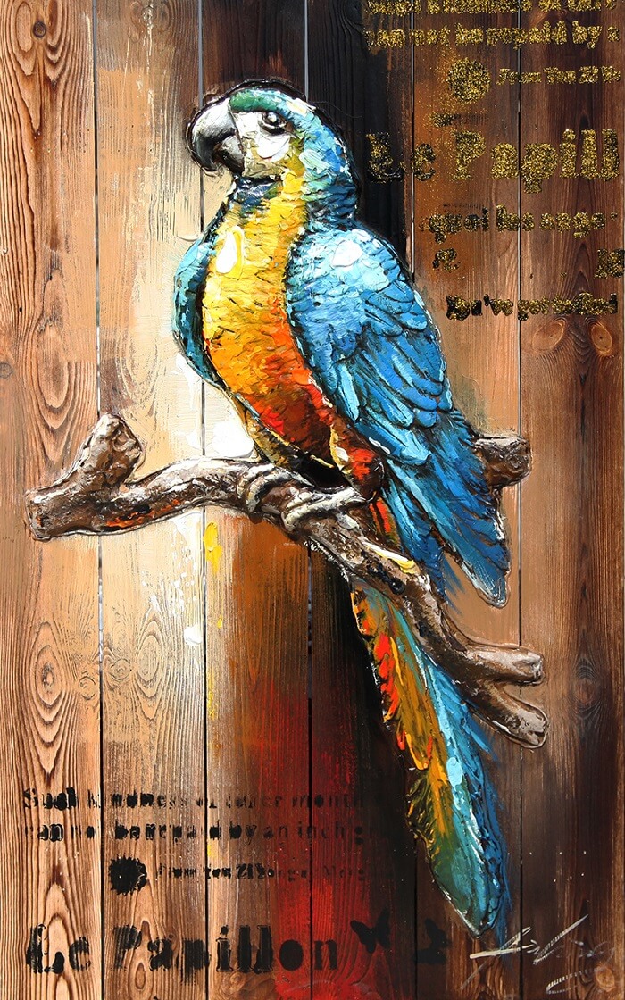 Wandschilderij Papegaai blauw